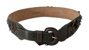 Dark Brown Leather Round Buckle Waist Belt