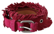 Maroon Leather Fringes Silver Buckle Waist Belt