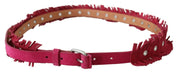 Maroon Leather Fringes Silver Buckle Waist Belt