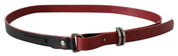Black Red Skinny Leather Logo Belt