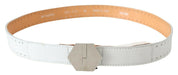 White Leather Hexagon Logo Buckle Waist Belt