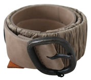 Brown Solid Leather Waist Metal Buckle Belt