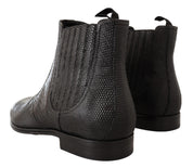 Black Leather Lizard Skin Ankle Boots