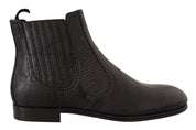 Black Leather Lizard Skin Ankle Boots