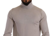 Gray Cashmere Turtleneck Pullover Sweater