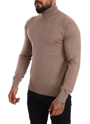 Brown Cashmere Turtleneck Pullover Sweater