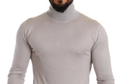 Gray Cashmere Turtleneck Pullover Sweater