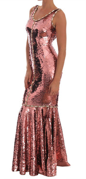 Pink Sequined Sheath Crystal Dress Gown