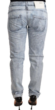Light Blue Washed Cotton Folded Hem Denim Trouser