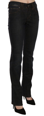 Black Mid Waist Slim Fit Corduroy Denim Casual Pants