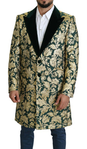 DOLCE & GABBANA Jacket SICILIA Green Gold Jacquard Long Coat