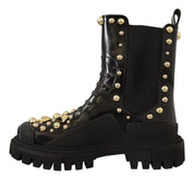 Black Leather Studded Combat Boots