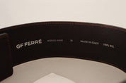 Brown Genuine Leather Wide Logo Buckle Waist Belt