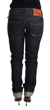 Dark Blue Cotton Slim Fit Folded Hem Women Denim Trouser Jeans