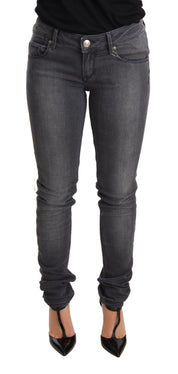 Gray Washed Cotton Slim Fit Low Waist Women Denim Trouser Jeans