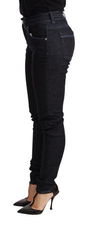 Blue Cotton Low Waist Slim Fit Denim Women Trouser Jeans