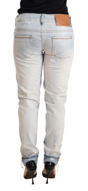 Light Blue Distressed Cotton Folded Hem Denim Trouser Jeans