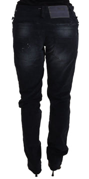 Blue Washed Cotton Denim Low Waist Loose Fit Trousers Jeans