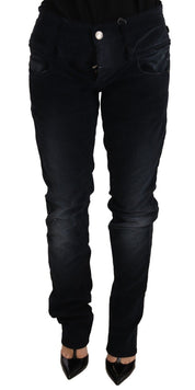 Blue Washed Cotton Denim Low Waist Loose Fit Trousers Jeans