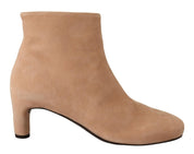 Beige Suede Leather Mid Heels Pumps Boots Shoes