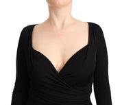 Black Long Sleeves Sweetheart Neck Midi Dress