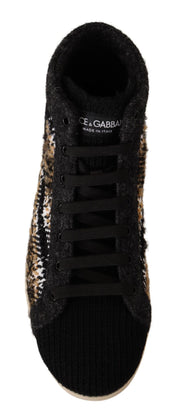 Beige Brown Wool Cotton High Top Sneakers