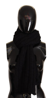 Svart stickad unisex varmare sjalhalsduk i jungfruull