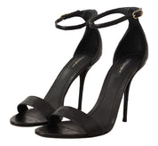 Black Ostrich Ankle Strap Heels Sandals Shoes
