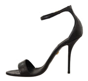 Black Ostrich Ankle Strap Heels Sandals Shoes