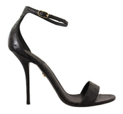 Black Ostrich Ankle Strap Heels Sandals Shoes