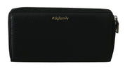Black Leather #DGFAMILY Zipper Continental Mens Wallet