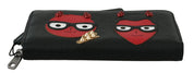 Black Red Leather #DGFAMILY Zipper Continental Wallet