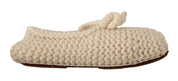 White Slip On Ballerina Flats Wool Knit Shoes