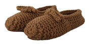Brown Slip On Ballerina Flats Wool Knit Shoes