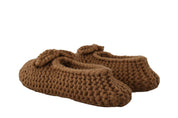 Brown Slip On Ballerina Flats Wool Knit Shoes