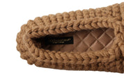 Brown Slip On Ballerina Flats Wool Knit Shoes