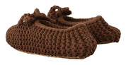 Brown Slip On Ballerina Flats Wool Knit Shoes