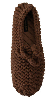 Brown Slip On Ballerina Flats Wool Knit Shoes