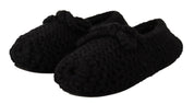 Black Slip On Ballerina Flats Wool Knit Shoes