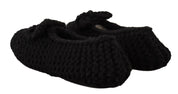 Black Slip On Ballerina Flats Wool Knit Shoes