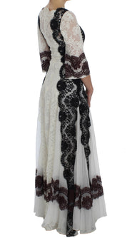 White Floral Lace Full Length Gown Dress