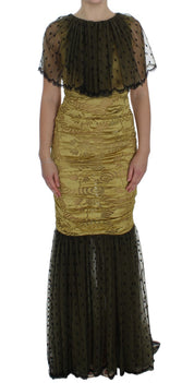 Yellow Black Floral Lace Ricamo Gown Dress