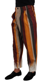 Multicolor Striped Cotton Tapered Trouser Pants