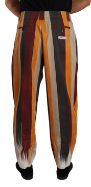 Multicolor Striped Cotton Tapered Trouser Pants
