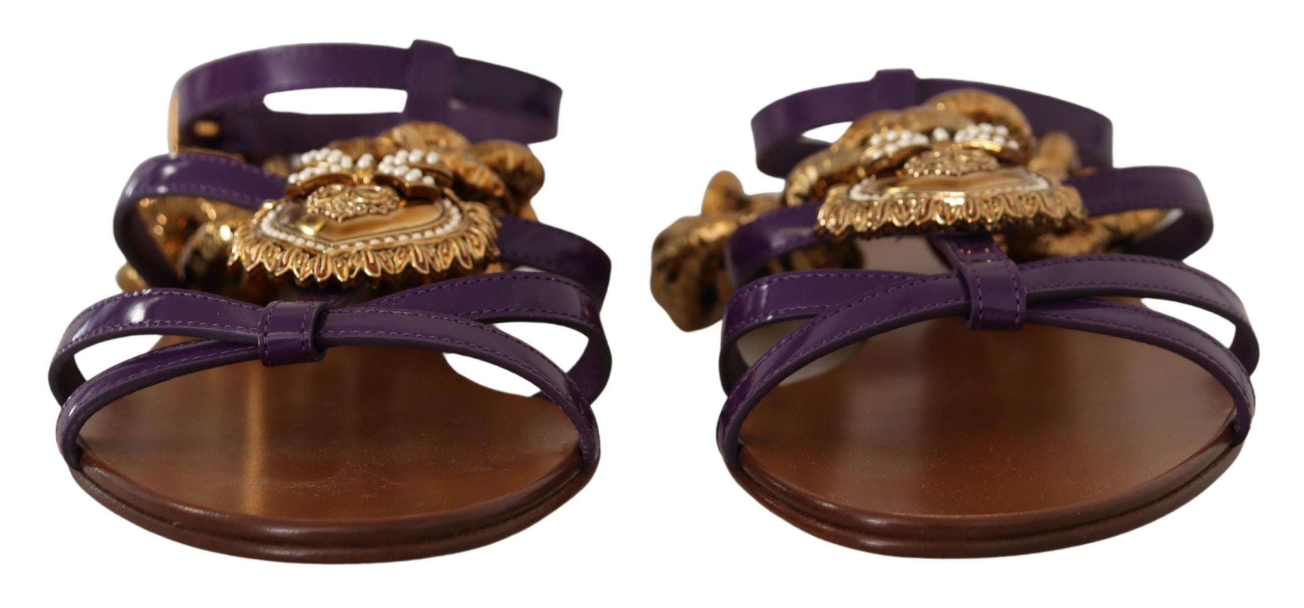 Dolce & Gabbana Brown and Purple Leather Flat Sandals