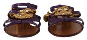 Dolce & Gabbana Brown and Purple Leather Flat Sandals