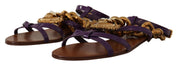 Dolce & Gabbana Brown and Purple Leather Flat Sandals