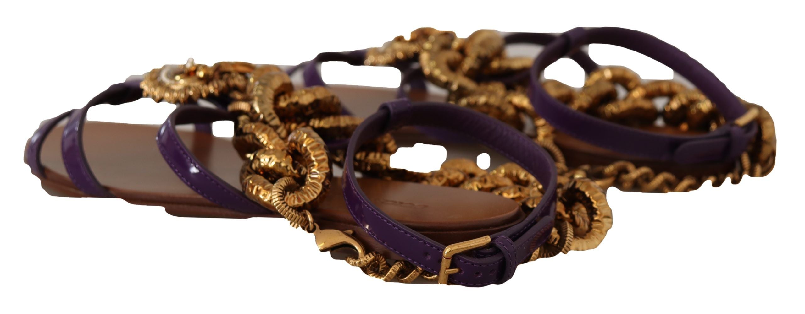 Dolce & Gabbana Brown and Purple Leather Flat Sandals