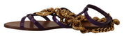 Dolce & Gabbana Brown and Purple Leather Flat Sandals