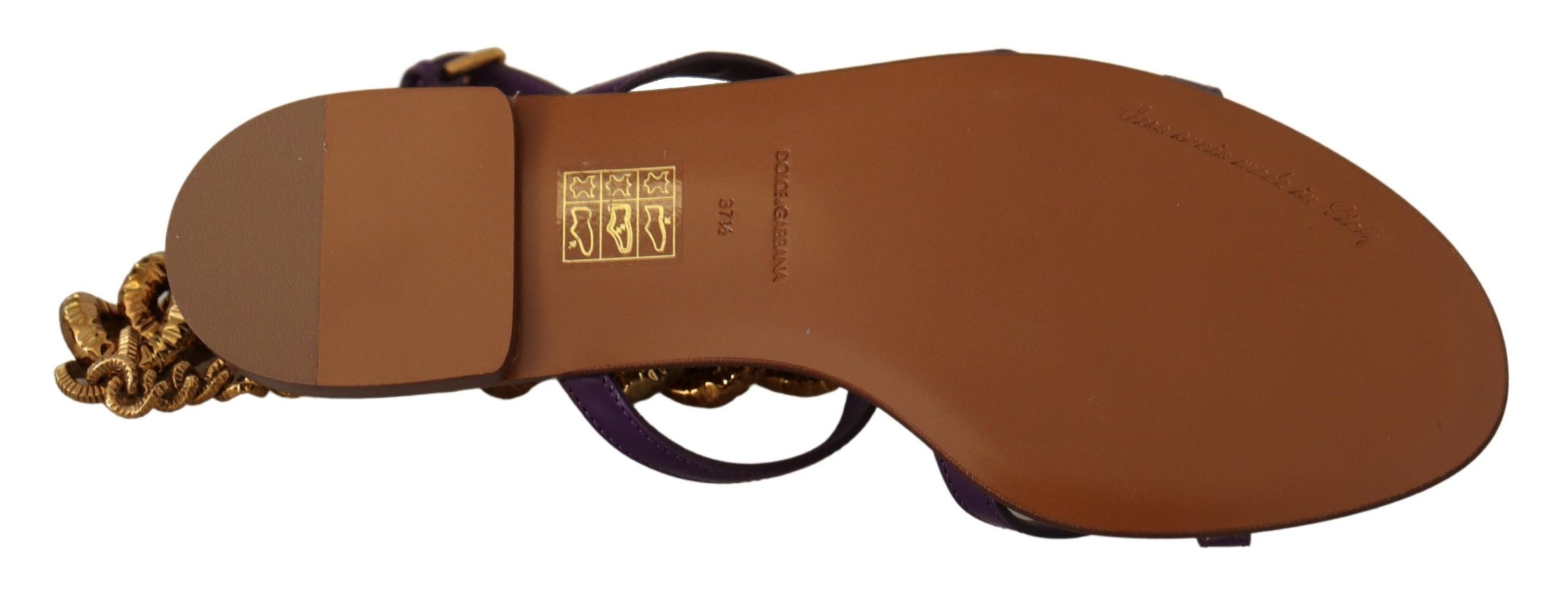 Dolce & Gabbana Brown and Purple Leather Flat Sandals